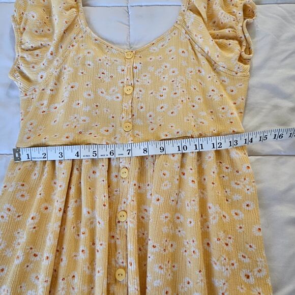 Pink Rose Peasant Mini Dress Small Yellow Daisy Print Cottagecore Prariecore - Picture 11 of 16